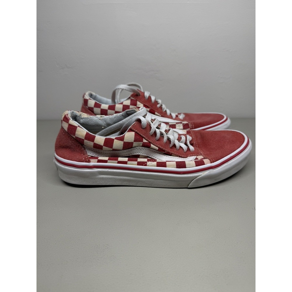 Vans Old Skool Mens 7.5 Womens 9 Red Checkerboard Skate Walking Shoes Sneakers